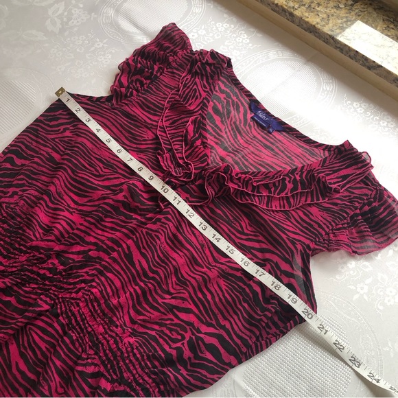 Max Azria Miley Cyrus Women’s Size XL Sheer Pink Zebra Blouse Stretched Waist - Picture 6 of 16
